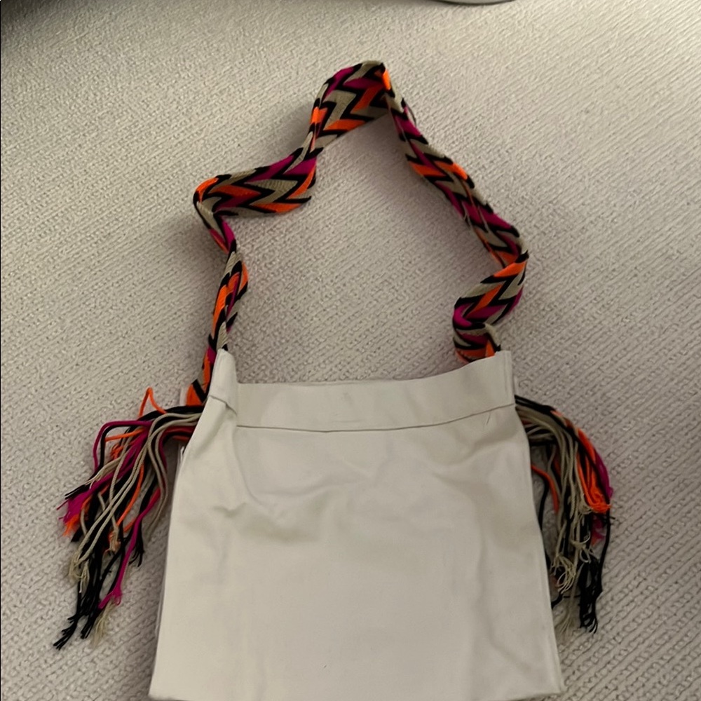 White and Orange Crossbody Bag with Braided Strap
